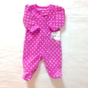 Carter's Pink Polka Dot Fleece Footie with Lamb Applique